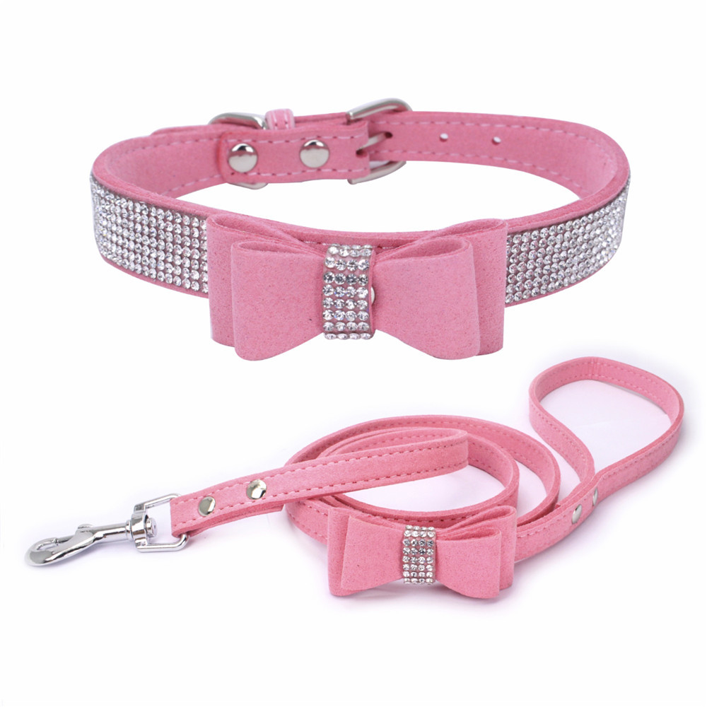 Justerbar Crystal Puppy Bling Rhinestones hundkrage med fluga