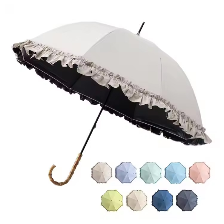 Black Coat Rain Gear J-form Handle Dome Straight Paraply