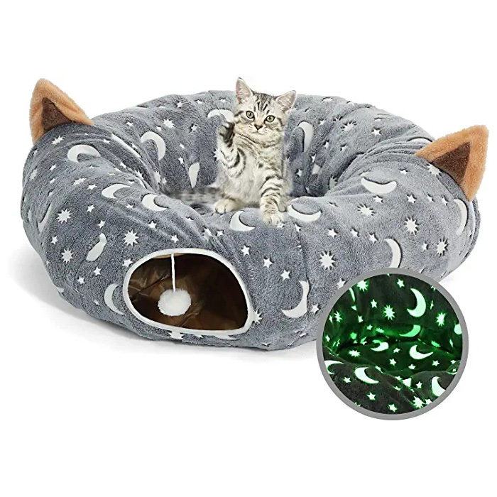 Cat Tunnel Bed Tube med kudde och plyschbollleksak