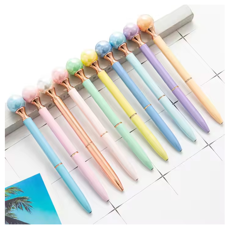 Anpassad logotyp 1.0mm Pearl Ballpoint Pen Multi-färg metallkropp