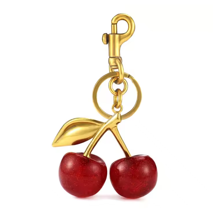 Mode 3D Crystal Red Cherry Summer Pendant Nyckelkedja
