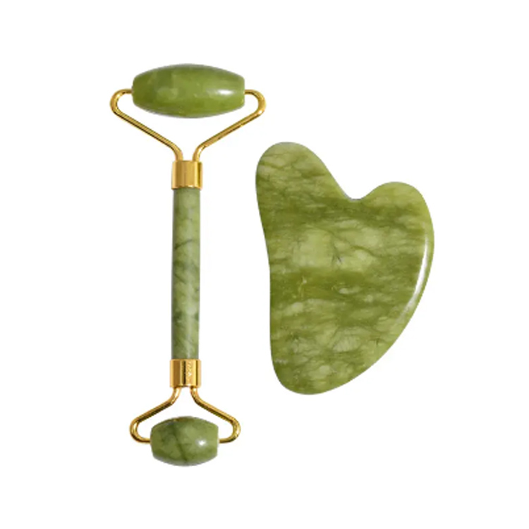 Högkvalitativ ansiktsmassager Natural Gua Sha Green Jade Roller