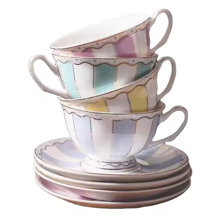 Milk Stripe Ceramics Porcelain Cup Set för kaffe och te