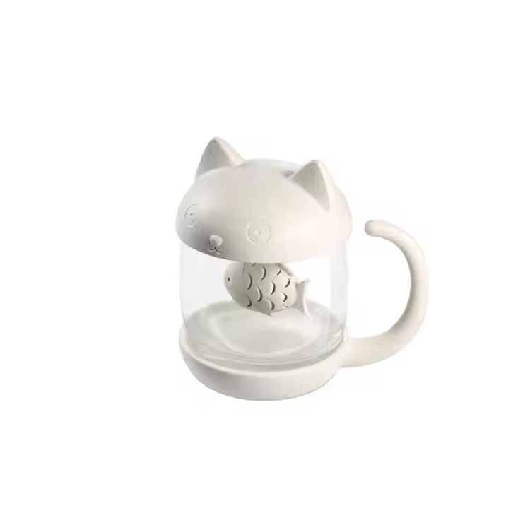 Office Tea Cup with Fish Infuser Sile Cat-Shaped Glassware