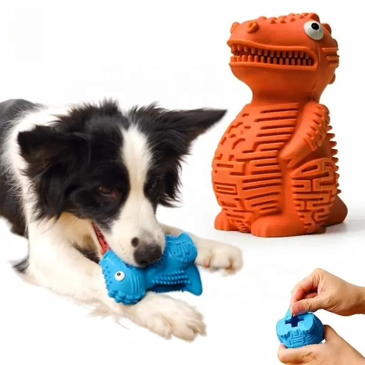 Tuff hämta tugga hållbart gummi dinosauripussel hund leksak