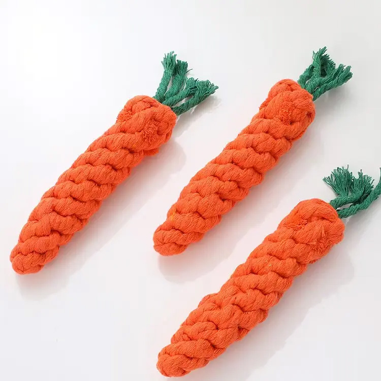 Partihandel husdjursbett tugga leksaker morot bomull knut husdjur leksaker